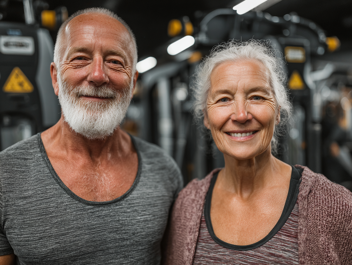 Усмихната възрастна жена в танцова поза